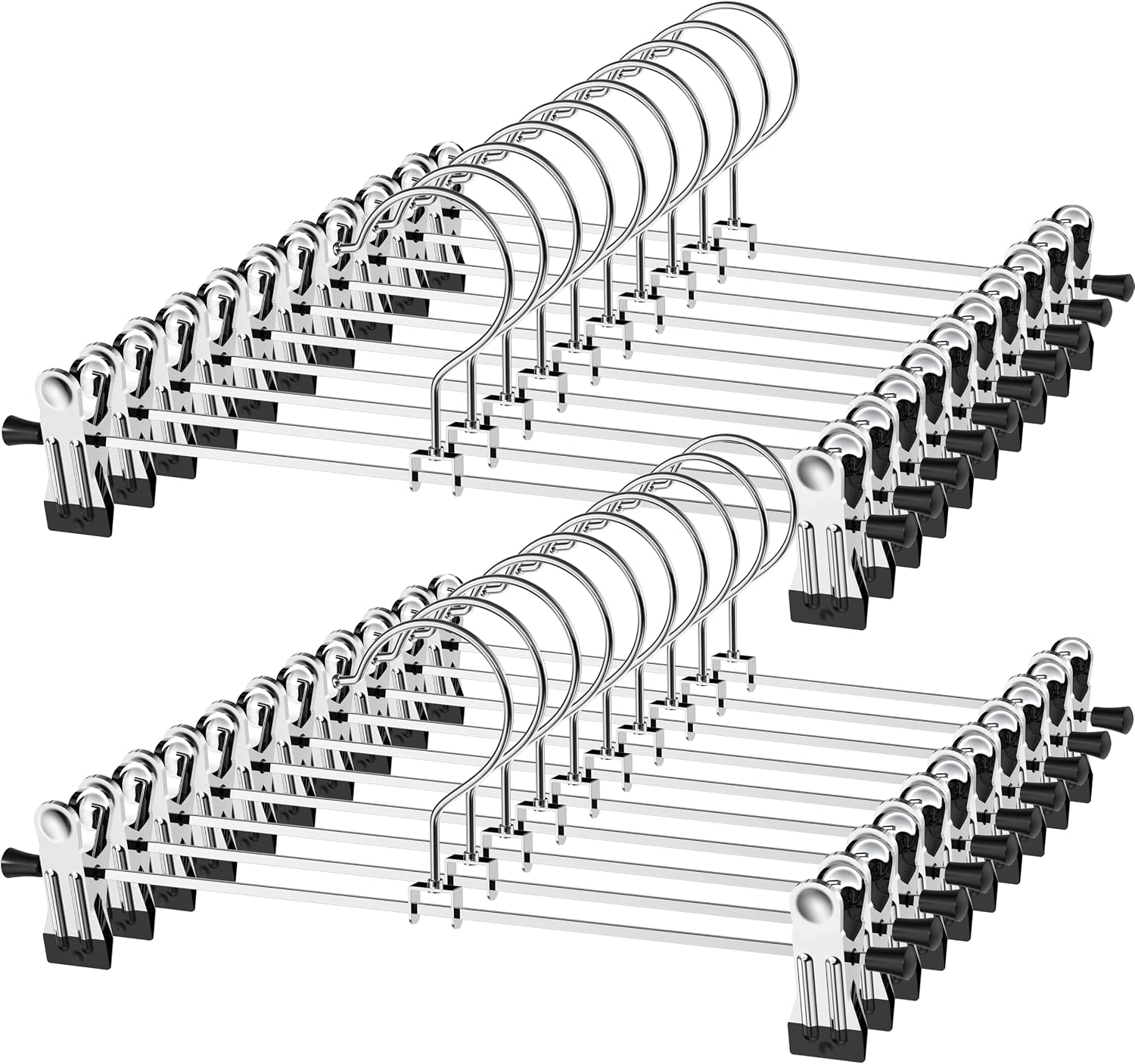 NORTHERN BROTHERS Pants Hangers with Clips, Heavy Duty 20 Pack, Adjustable Metal Skirt Hanger for Women Men Jeans Shorts Trousers Dorm Bedroom College Clothes Closet Organizers and Storage